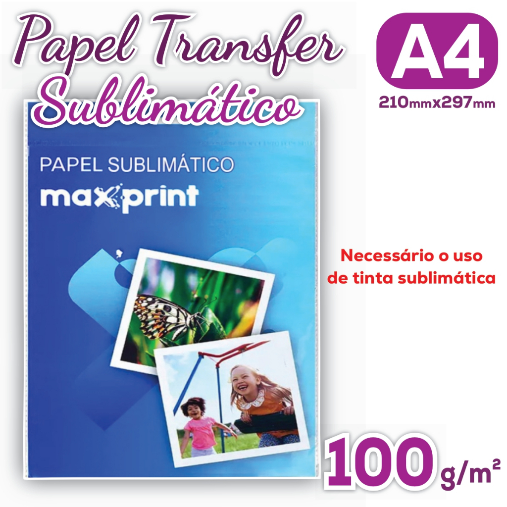 Papel Transfer Sublimático A4 100g - Pacote com 50/100 Folhas | Branco, Para Tecido - MaxPrint