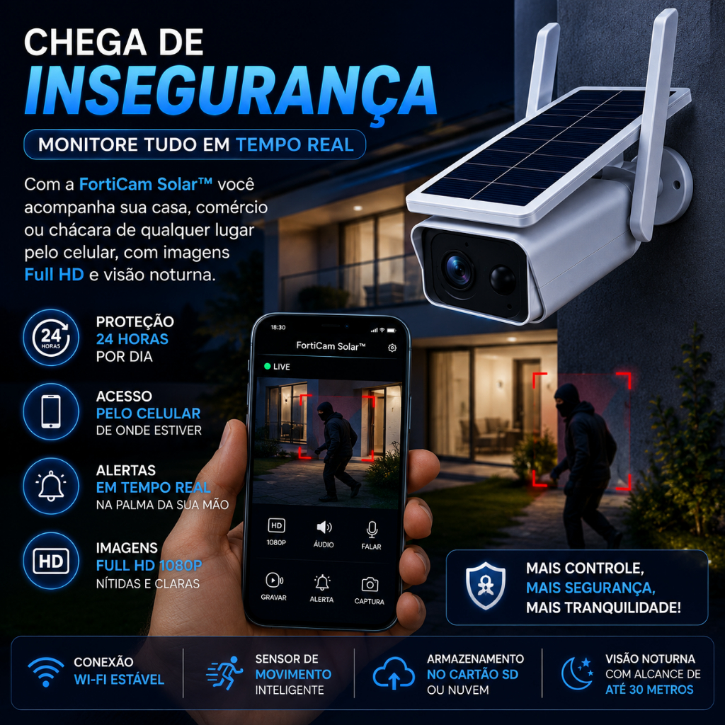 Câmera de Seg Ext Luz Solar Wi-Fi FullHD Resist Água 200W