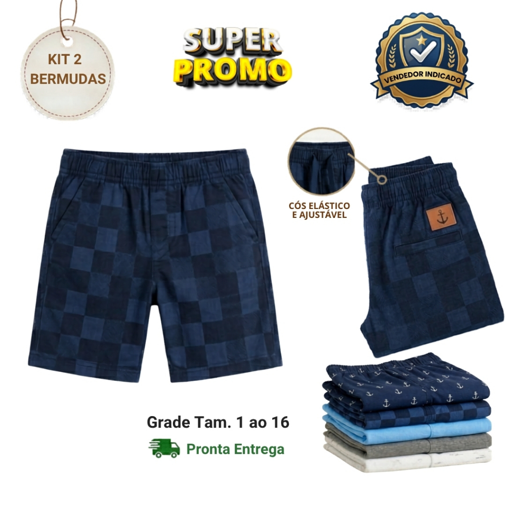 Kit 2 Bermuda Infantil Masculina Menino Moletinho Verão Moda Bloguerinho Estiloso Roupa de Criança