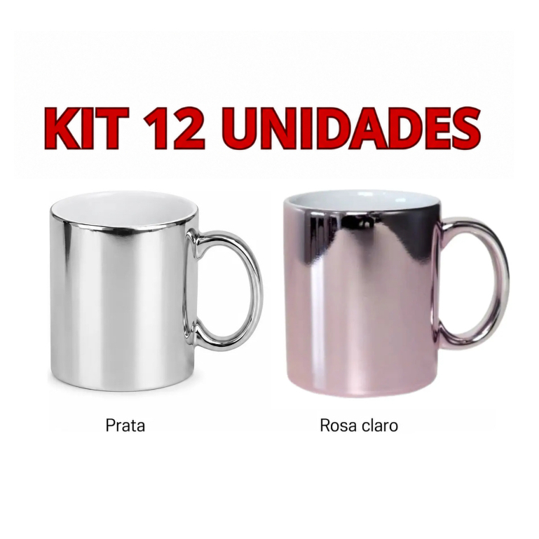 Kit 12 Canecas Cromadas Prata Rosa Bronze Porcelana Para Sublimação