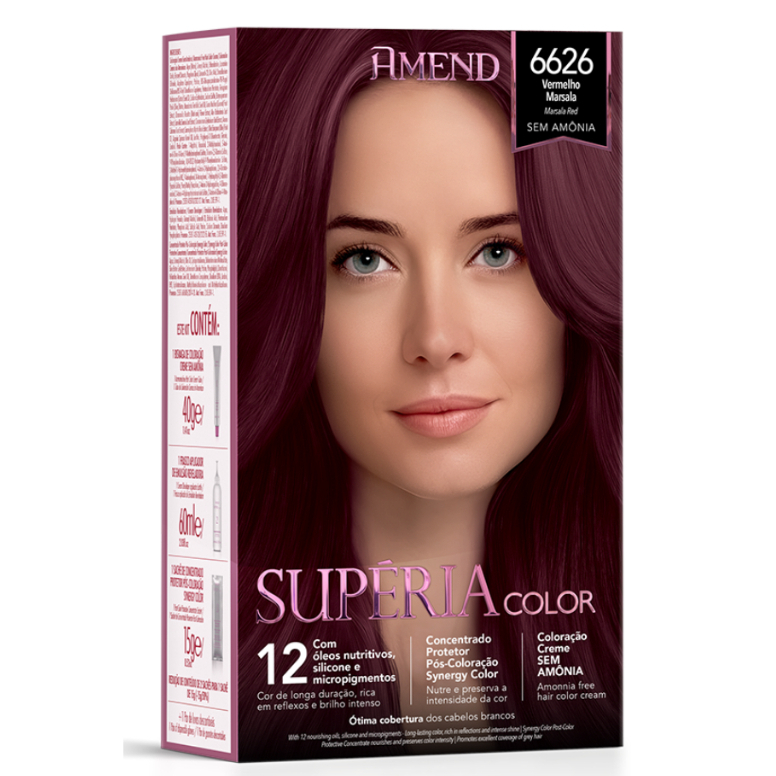 Kit Tonalizante Amend Supéria Color 6626 Vermelho Marsala | Coloração sem Amonia