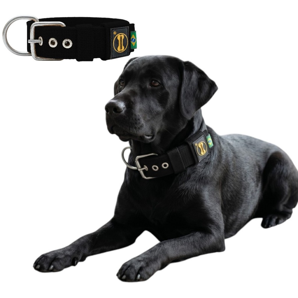 Coleira Fit Preto Amorosso Labrador Cachorro Dogue Dobermann Rottweiler Pitbull Terrier Cão Pet