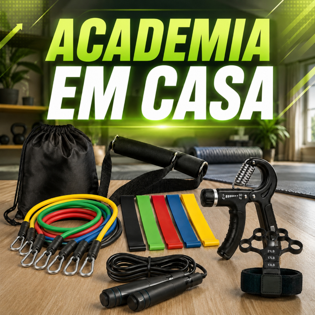 Kit Treino Academia Casa Completo Elástico Extensor Mini Band Corda Pular Hand Grip Força Funcional