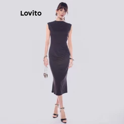 Lovito Vestido Feminino Midi com Franzido Lateral DRB1409BRL1439