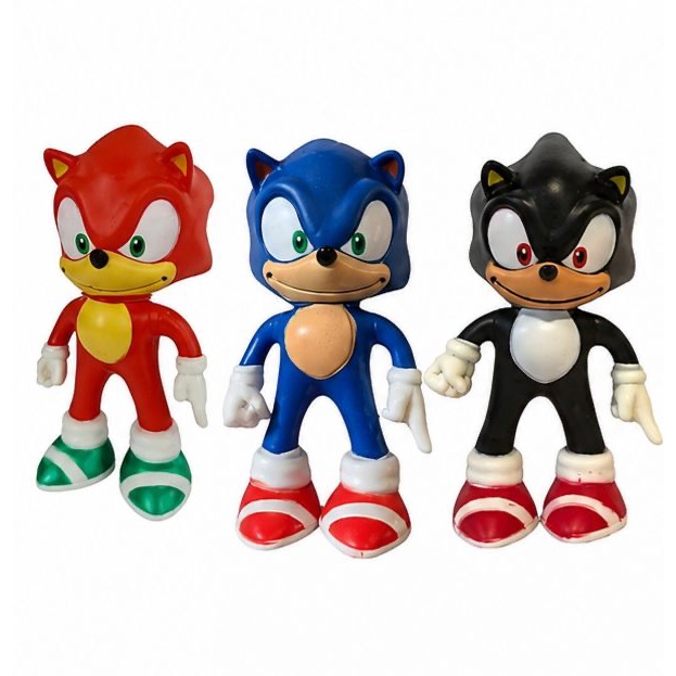 Boneco Sonic 15cm Kit Completo Azul Vermelho e Preto