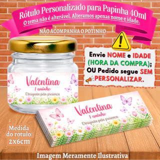Rótulos adesivos Jardim das Borboletas Nutella Brigadeiro Personalizados para papinha 40ml 40g