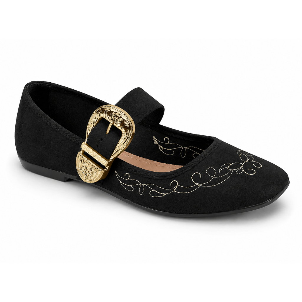 Sapatilha Moleca Ana Castela Feminina Bordado Detalhe Fivela