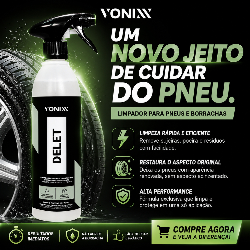 Delet Vonixx Limpador Automotivo Limpa Pneu Borracha plastico 500ml