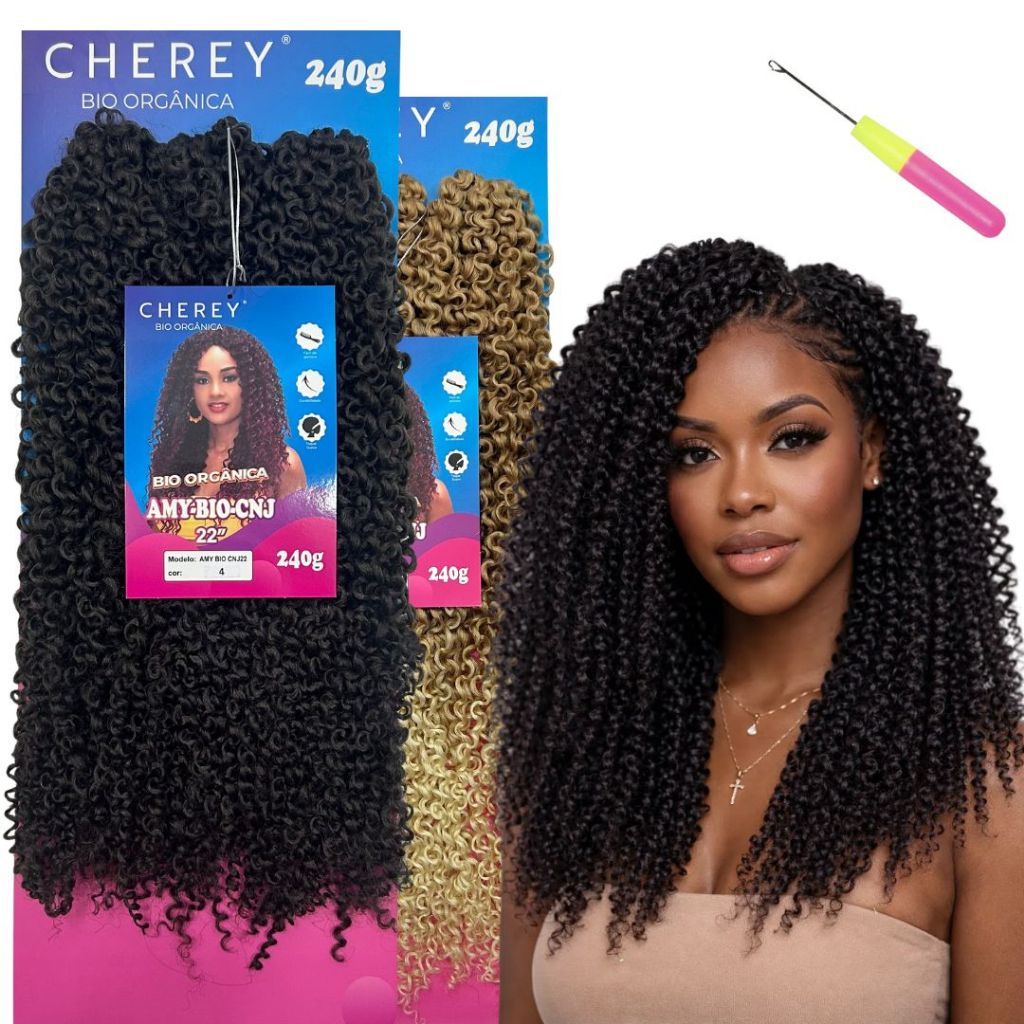 Cabelo Bio Orgânico Amy Bio Cherey Cacheado 55cm 240g – Volume Natural e Maciez