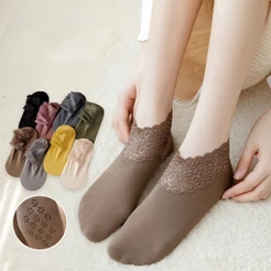 Kit 1-3-6 Pares Meias Femininas Renda Invisível Antideslizante Macias e Confortáveis