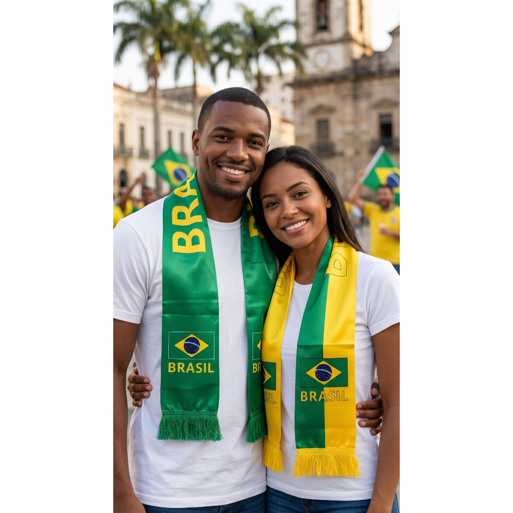 Cachecol Brasil Torcida Cetim Copa do Mundo 1, 2 unidades Bandeira do Brasil