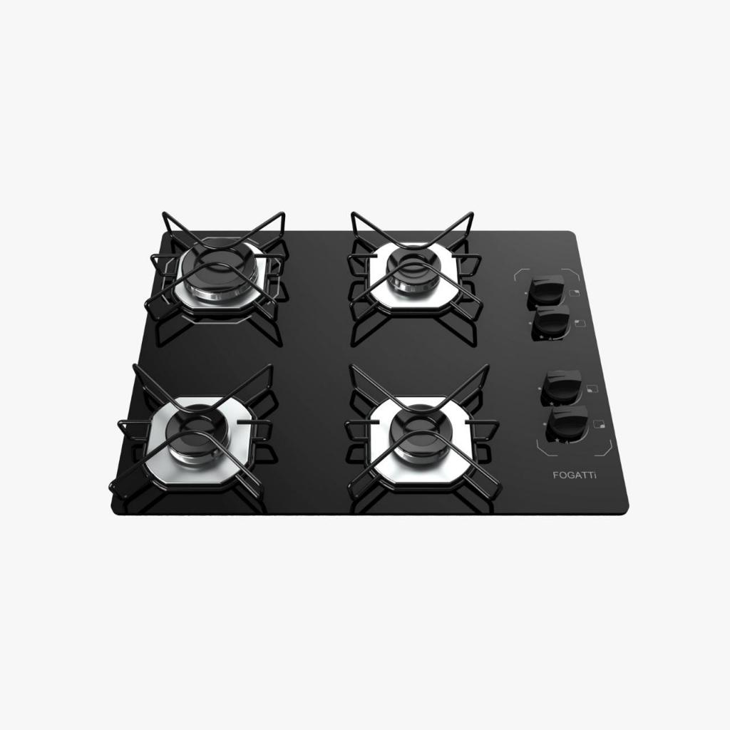 Imagem Cooktop Fogatti à Gás Ori 4 Bocas Vidro Preto Flange Inox Bivolt - Acendimento automático