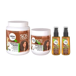 Kit SOS Cachos Coco com 2 Óleos, Creme para Pentear e Máscara de Hidratação