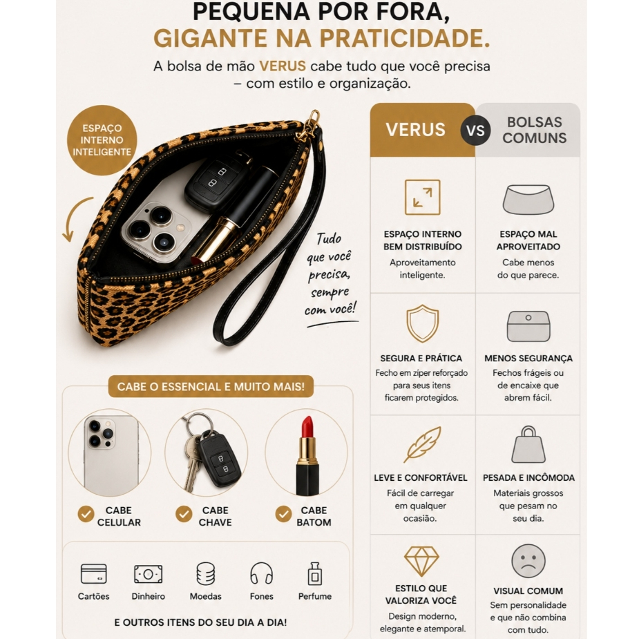Bolsinha de Mão Feminina Estampa Animal Print Bolsa Onça Oncinha Tigre - Cabe Celular, Documentos, Chaves