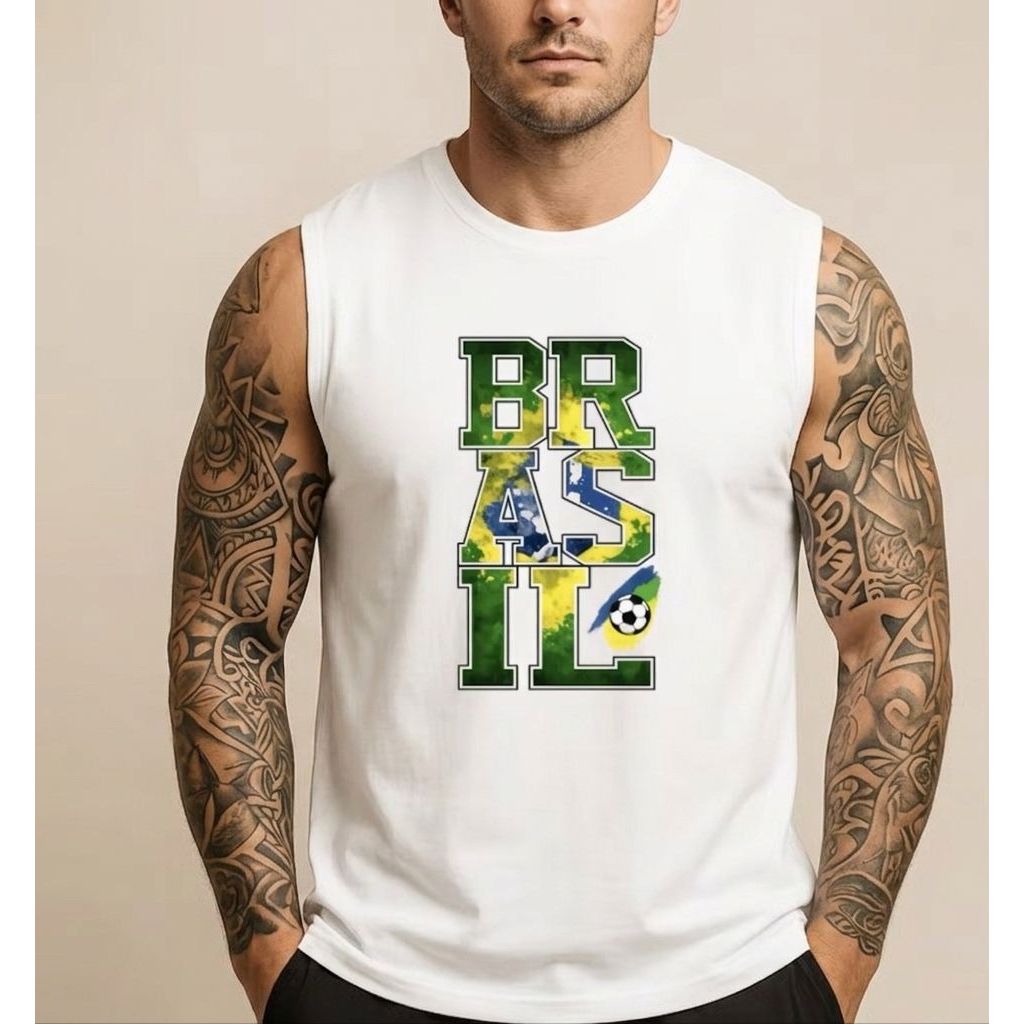 Regata Brasil Masculina Camisa Torcida Seleção Brasileira Copa Do Mundo