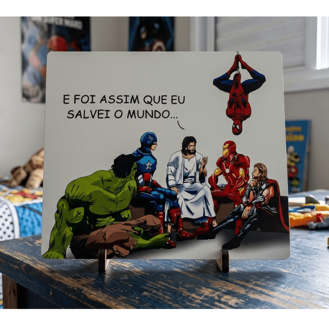 Quadro Super-Heróis com Suporte MDF - Decoração para Quarto de Menino Foi assim que salvei o mundo