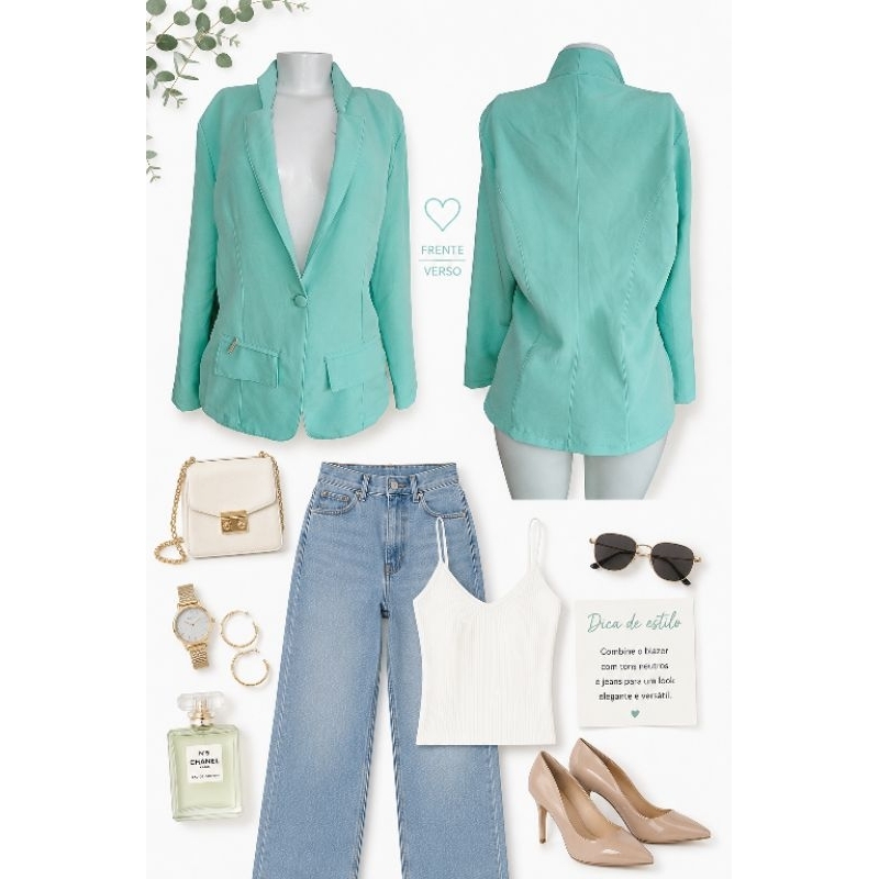 💙 Blazer Feminino Alfaiataria Azul Bebê Acinturado Social Marideusa M