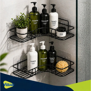 Porta Shampoo Banheiro e Cozinha Suporte Canto Metal Com Adesivo Sem Furo