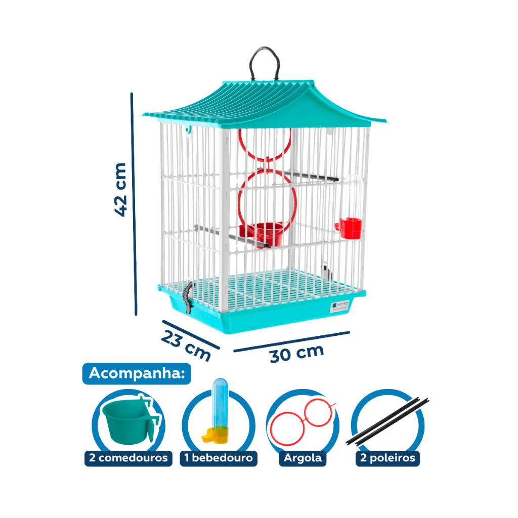 Gaiola Caçula Chinesinha para Coleiro Canário Completa C/ Acessórios para Pássaros Pequenos Aves