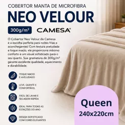 Cobertor Manta de Microfibra Neo Velour 300g/m² Queen 2,20x2,40m – Camesa