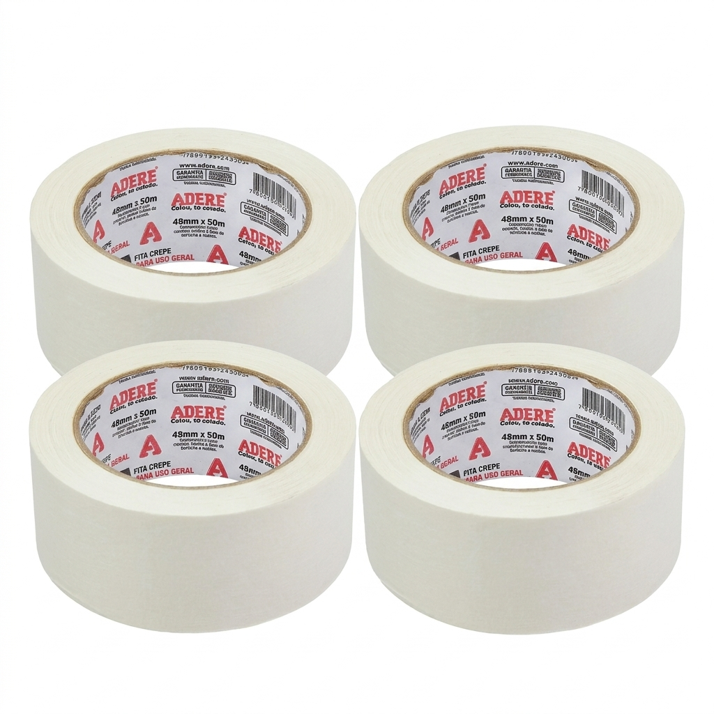 Kit 4 Fitas Crepe 48x50m Larga Branca Adere Amassadinha