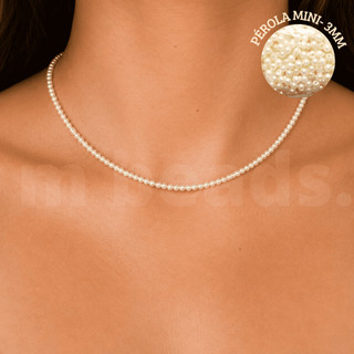 Colar Mini Pérolas - Colar de Perolas Amarelo Creme ou Lilás - Pérola 3mm - Colar Feminino/Masculino