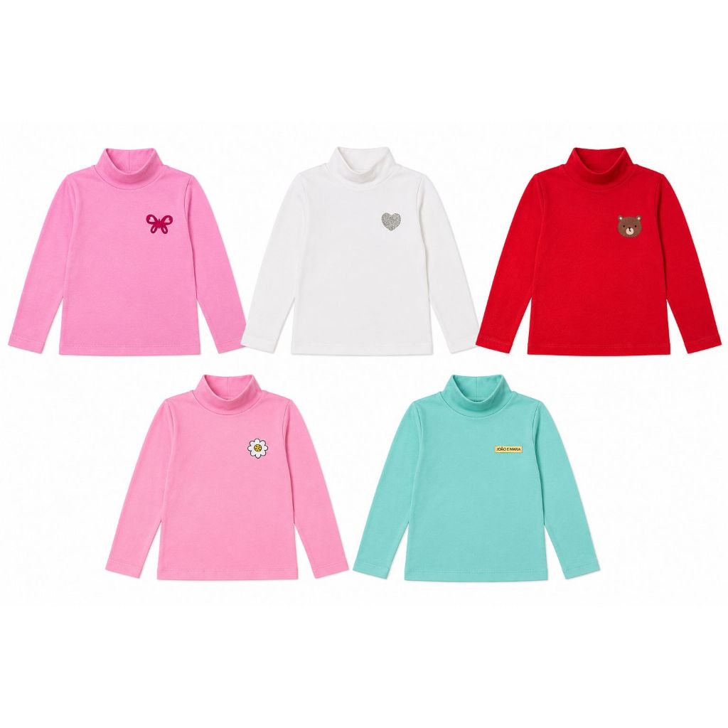 Kit 3 Blusa Ribana Bordada Manga Longa Menina Inverno Infantil e Juvenil 1 ao 14 anos