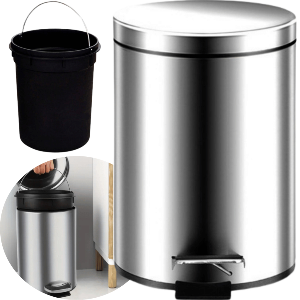 Lixeira Inox 12L com Pedal e Tampa Balde Removível para Banheiro Cozinha Escritório Cesto Resistente