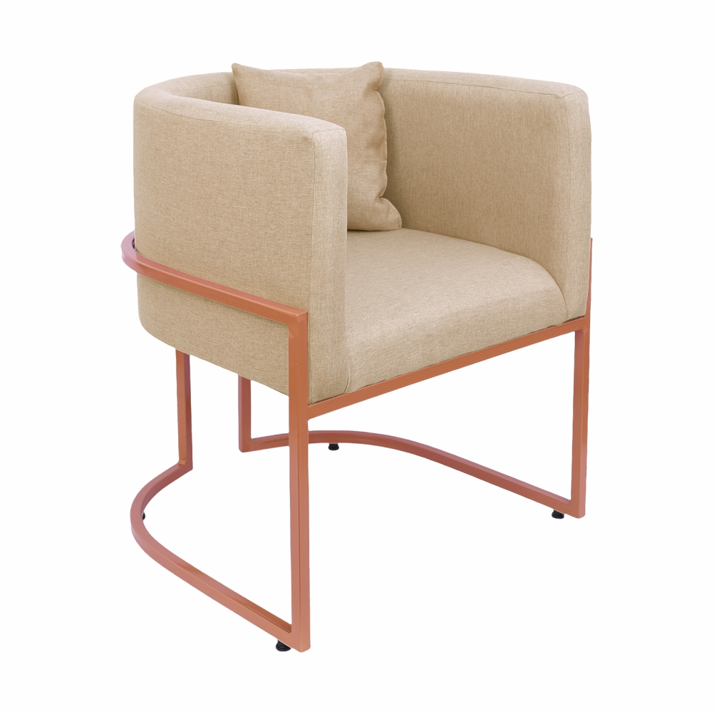 Poltrona Premium, Tecido Linho, ferro Rose Gold para  escritório, consultorio, sala, clinicas e sala de jantar
