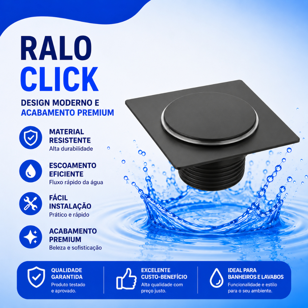 Ralo Click Inteligente Para Piso 10X10cm Black Matte Preto Fosco Click Up Super Luxo