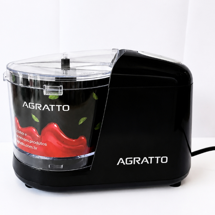 Mini Processador Triturador Elétrico Agratto 350ml Preto Pica Alho Legumes Temperos e Alimentos