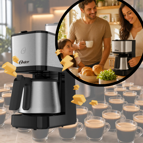 Cafeteira elétrica Oster 1,2L Filtro removivel jarra de Inox econômica 30 cafés ACAF650