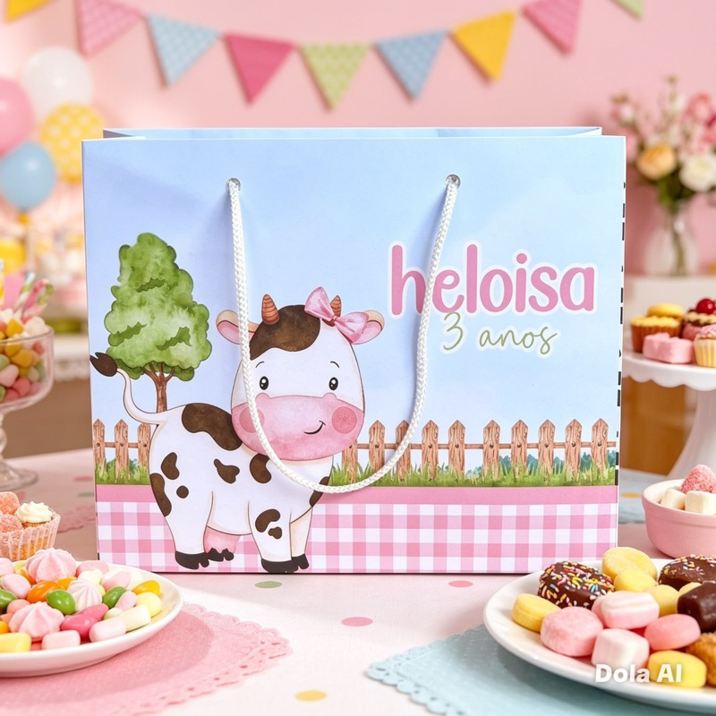 20 Sacolinha Personalizada Boa Fazendinha Rosa - Lembrancinha Festa Aniversário Pegue e Monte