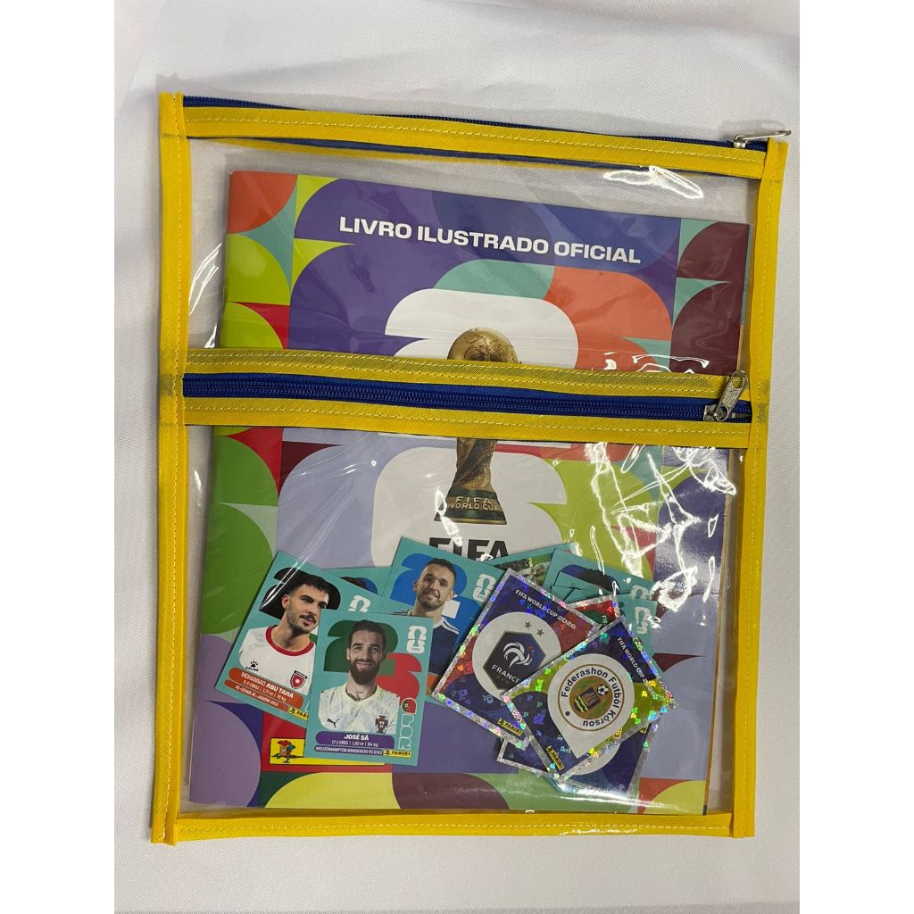Capa album copa com zíper mais bolso com ziper para figurinhas