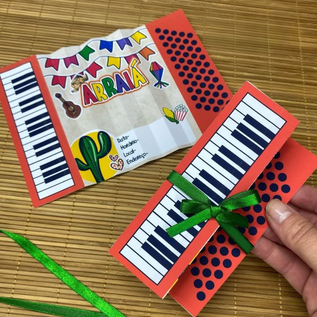 ENVIO RÁPIDO - Kit Convite Sanfona Arraiá Personalizado|10, 20 ou 30 Unidades | Festa Junina Escolar