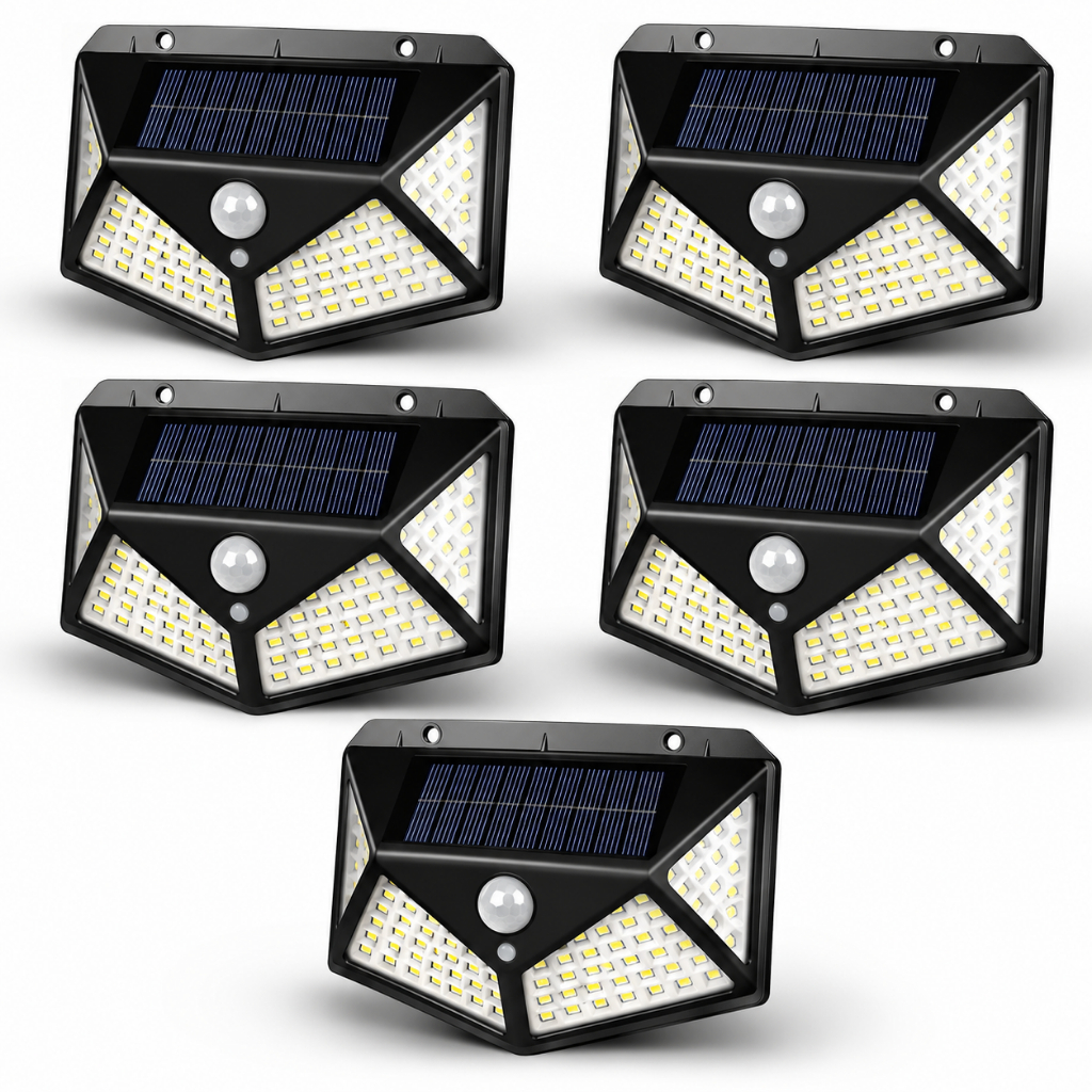 kit 5 Luminária Solar 100 LEDs com Sensor de Movimento e Iluminação Inteligente BF/BQ