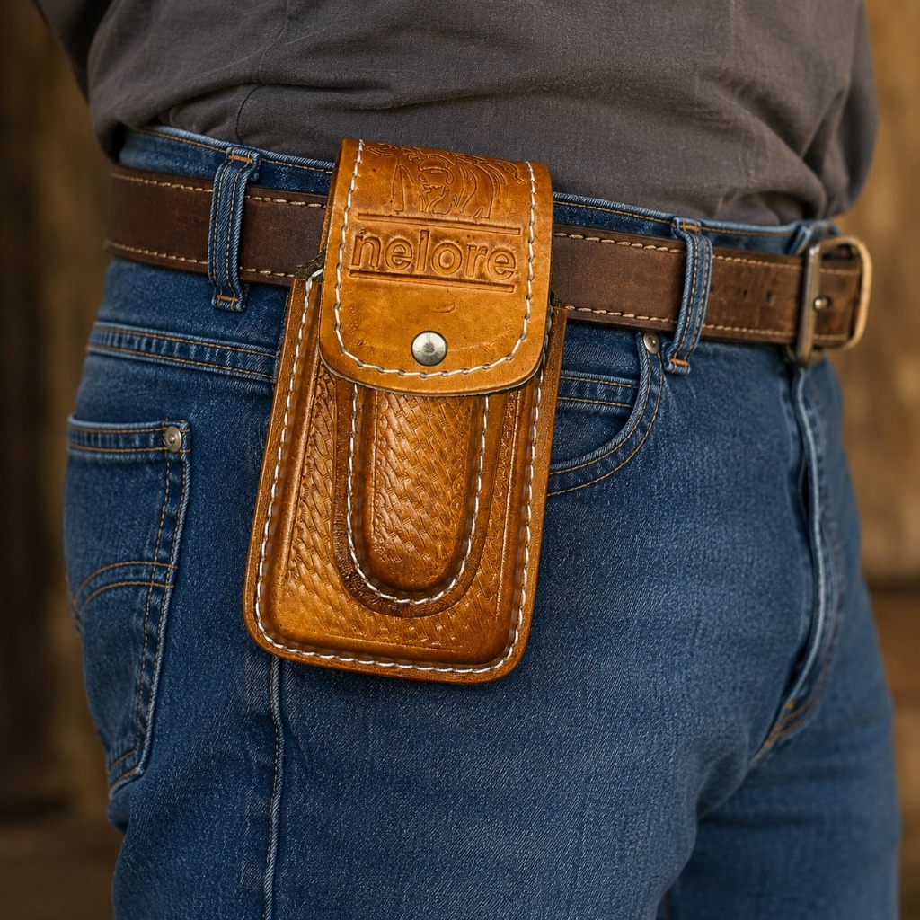 Bainha Porta Celular e Canivete Couro Canguru Country 20,5x11 Com ou Sem Canivete