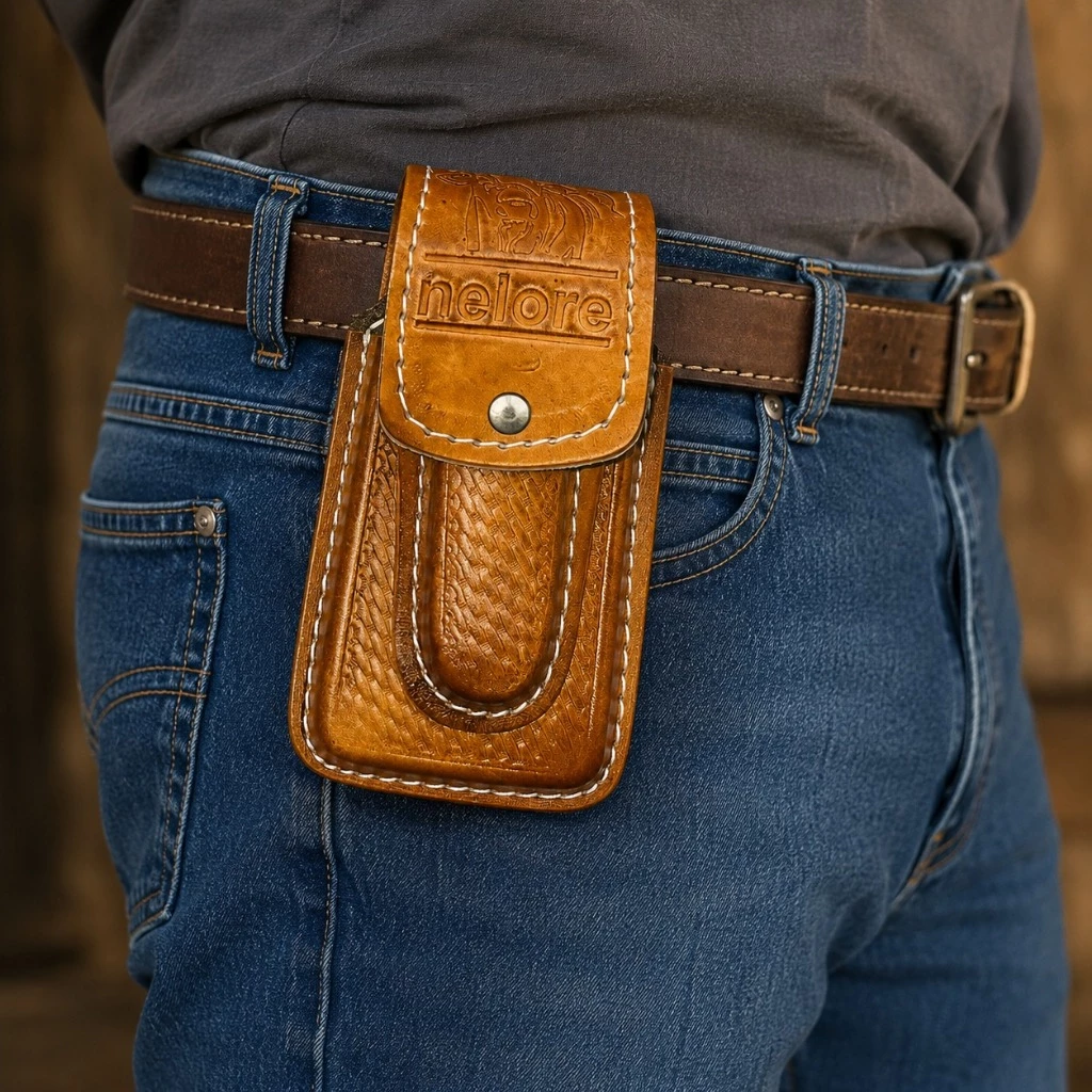 Bainha Porta Celular e Canivete Couro Canguru Country 20,5x11 Com ou Sem Canivete — imagem 1