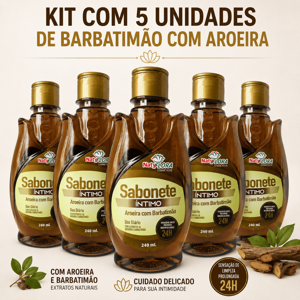 Kit 5 Sabonetes Íntimos NatyFlora Barbatimão com Aroeira 240ml Original