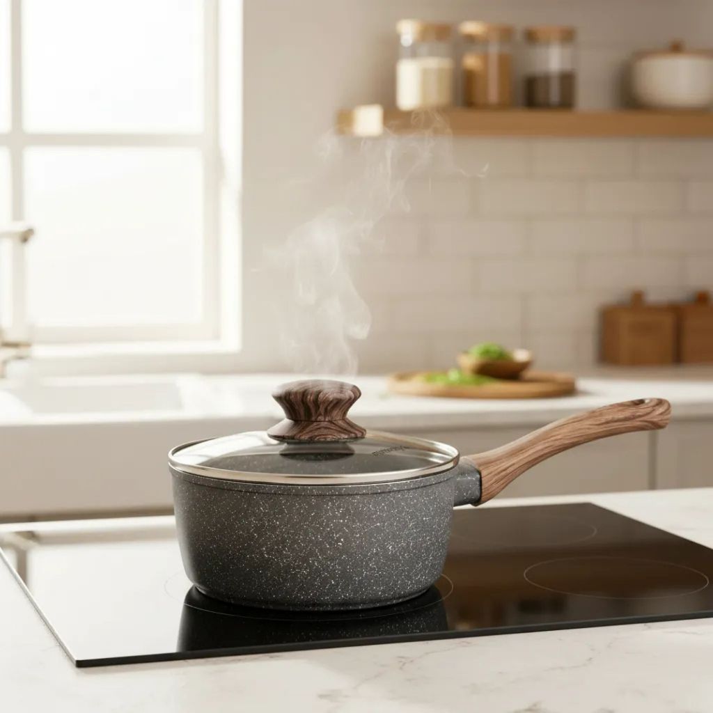 Panela Antiaderente 20Cm Indução Cerâmica Cozinha Tampa Vidro Fogão A Gás Cook Top Alumínio Mimo Style 2,25 Litro Grande