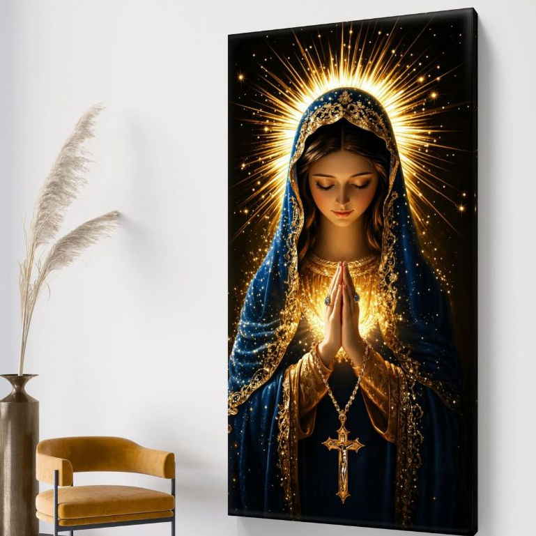 Quadro Decorativo Nossa Senhora Aparecida Dourada 110x70 MDF Religioso Católico Sala Quarto