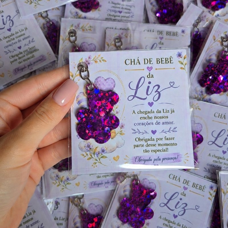 Kit Chaveiro Ursinho com Tag Personalizada | Lembrança Maternidade e Chá de Fraldas