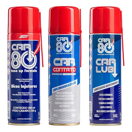 Kit Car80 Descarbonizante + Limpa Contato + Desengripante