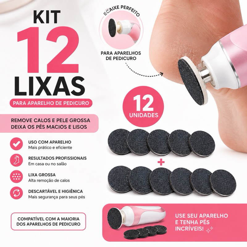 Kit 12 Lixas de Pedicuro Grossa para Polimento de pés
