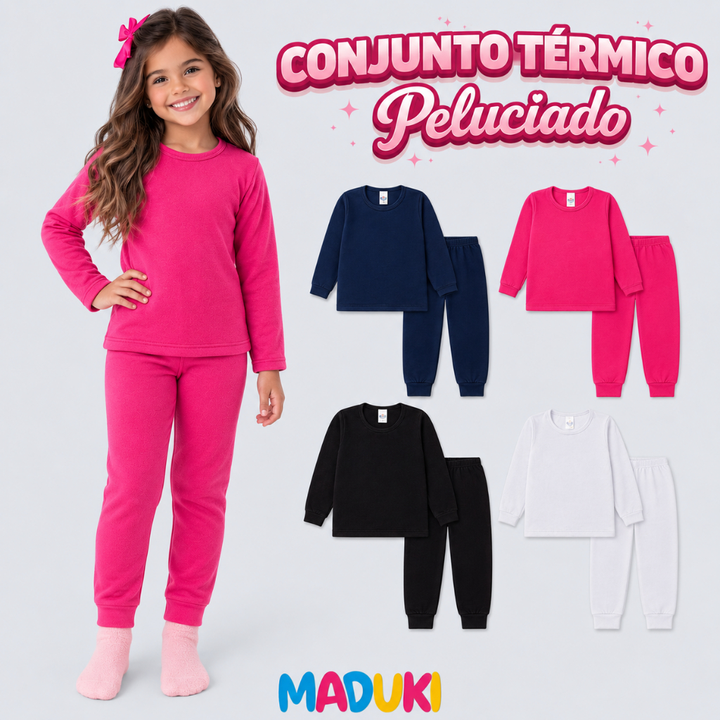Conjuntos Térmicos ou Blusas Térmica Infantil Menina Peluciada | 1 ao 14 | Segunda Pele | Quentinha Estilosa Confortável