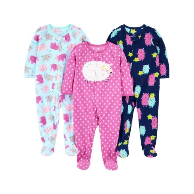 Macacão infantil Fleece Simple Joys by Carter's pijama longo menina menino com zíper inverno frio pés antiderrapantes