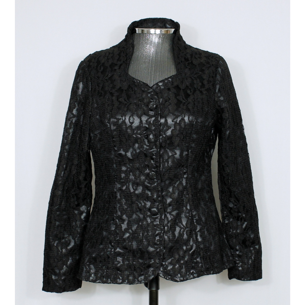 Blazer social alfaiataria feminino vintage gótico preto renda - Veste P - Ref. 5904 (brechó)