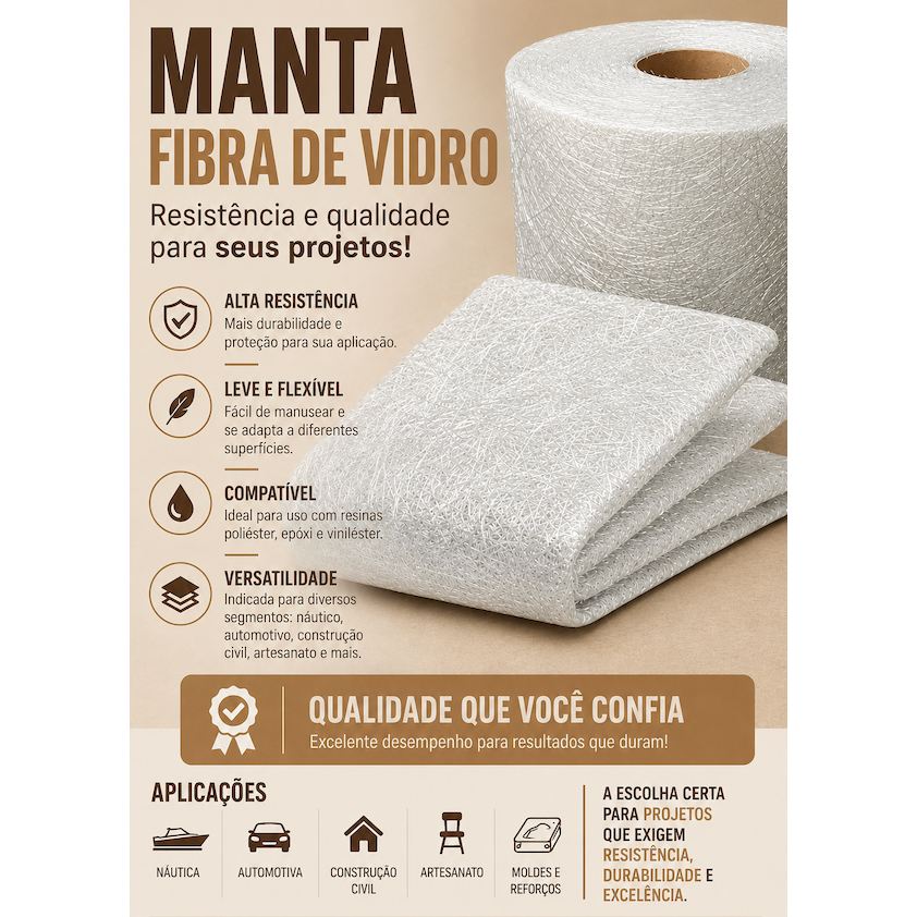 Manta Fibra De Vidro 450gr/m2 1,40m X 0,75m 500g