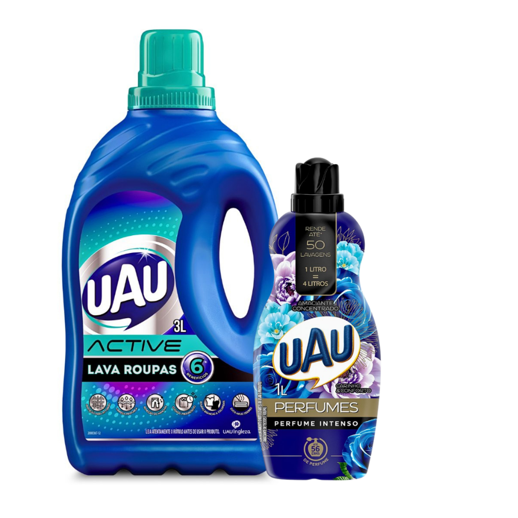 Kits Lava Roupas Active 3L + Amaciante 1L Carinho e Conforto UAU