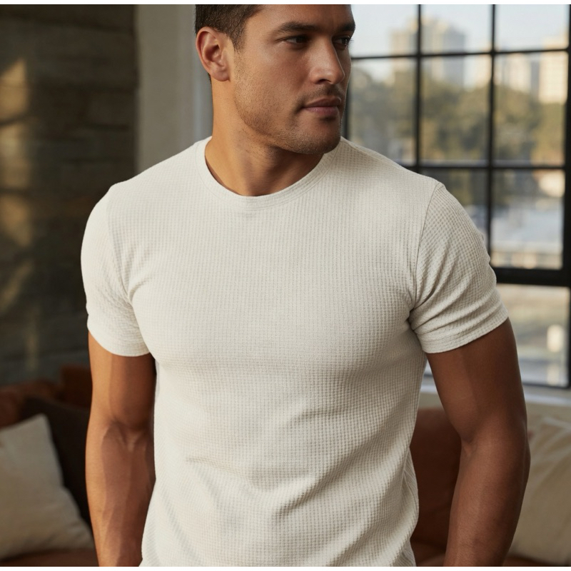 Camiseta Texturizada Casual Básica Reta Texturizada Malha Premium